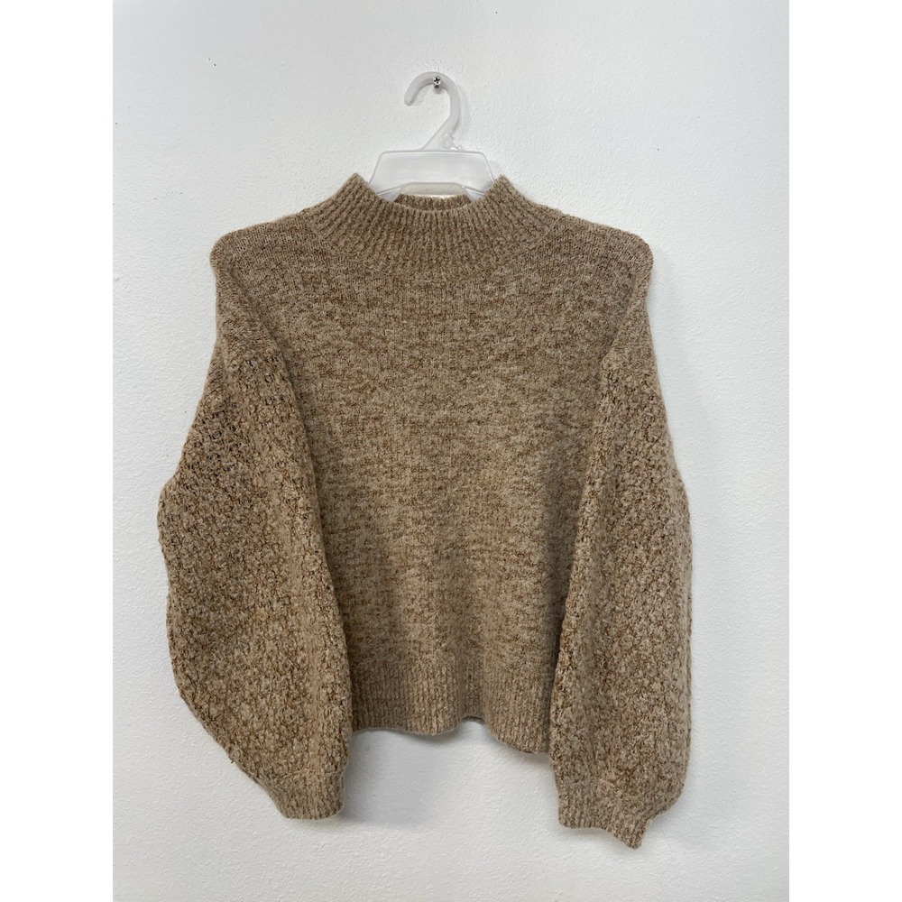 Lush Womens Cropped Wool Blended Sweater Mock Neck Long Balloon Sleeve Sz Med